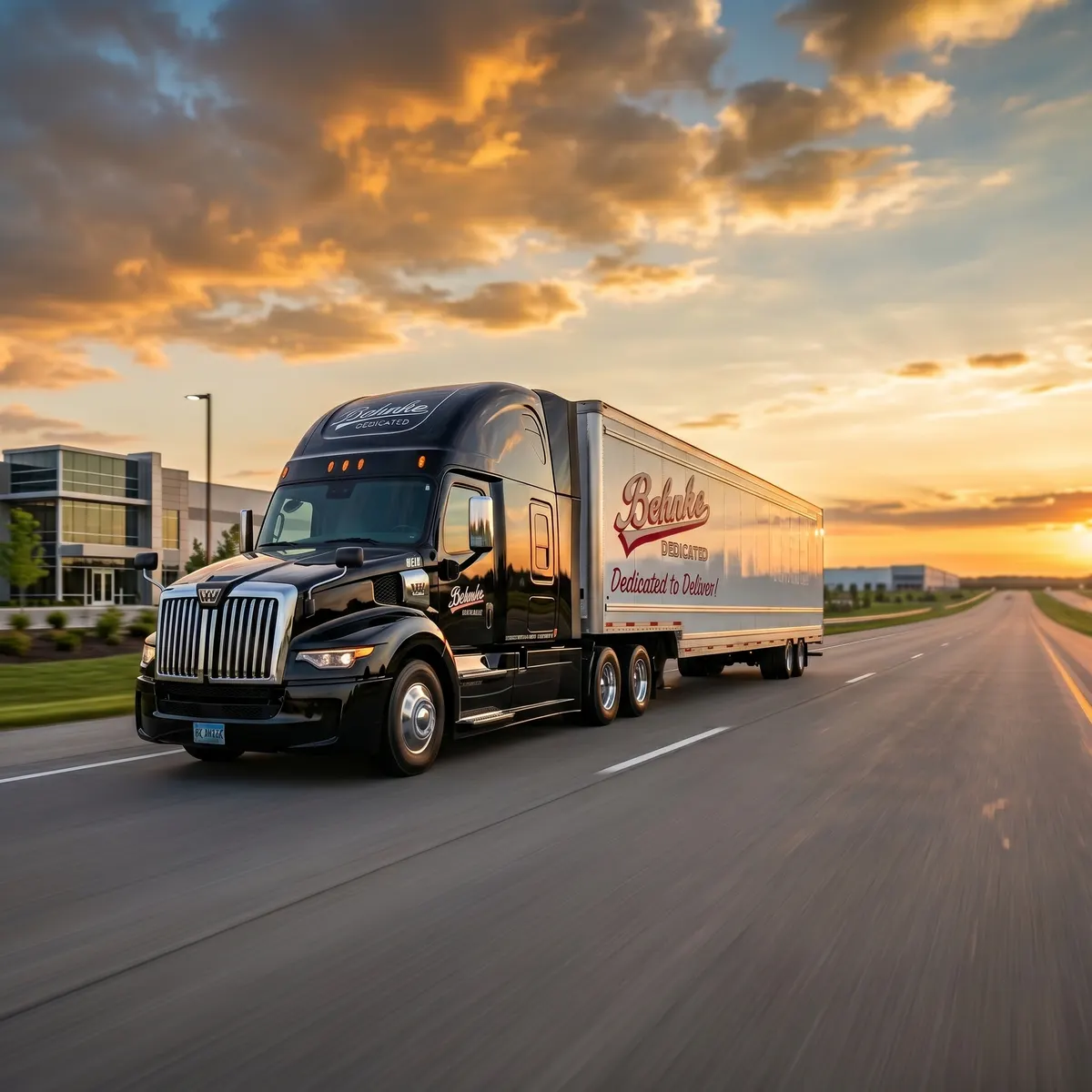 Behnke Dedicated truck and trailer on the road